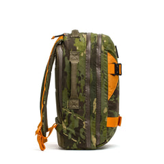 GORUCK Skate Ruck Tropic Multicam backpack with orange straps, side view