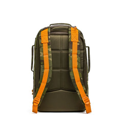 GORUCK camo rucksack with orange straps, rugged backpack for rucking and outdoor gear