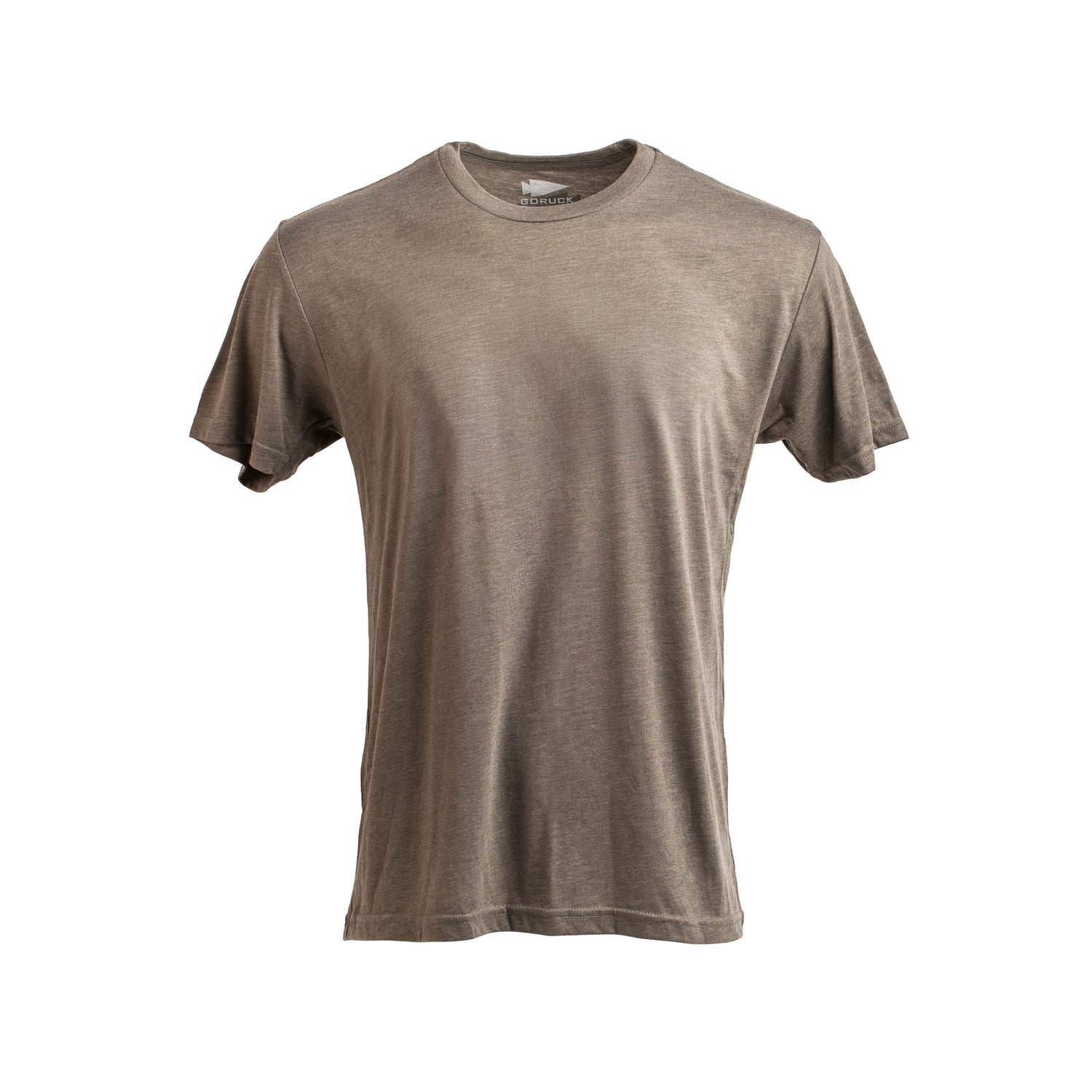 Slick Short Sleeve Tee - Tri-BlendX in plain light brown, shown from the front on a white background.