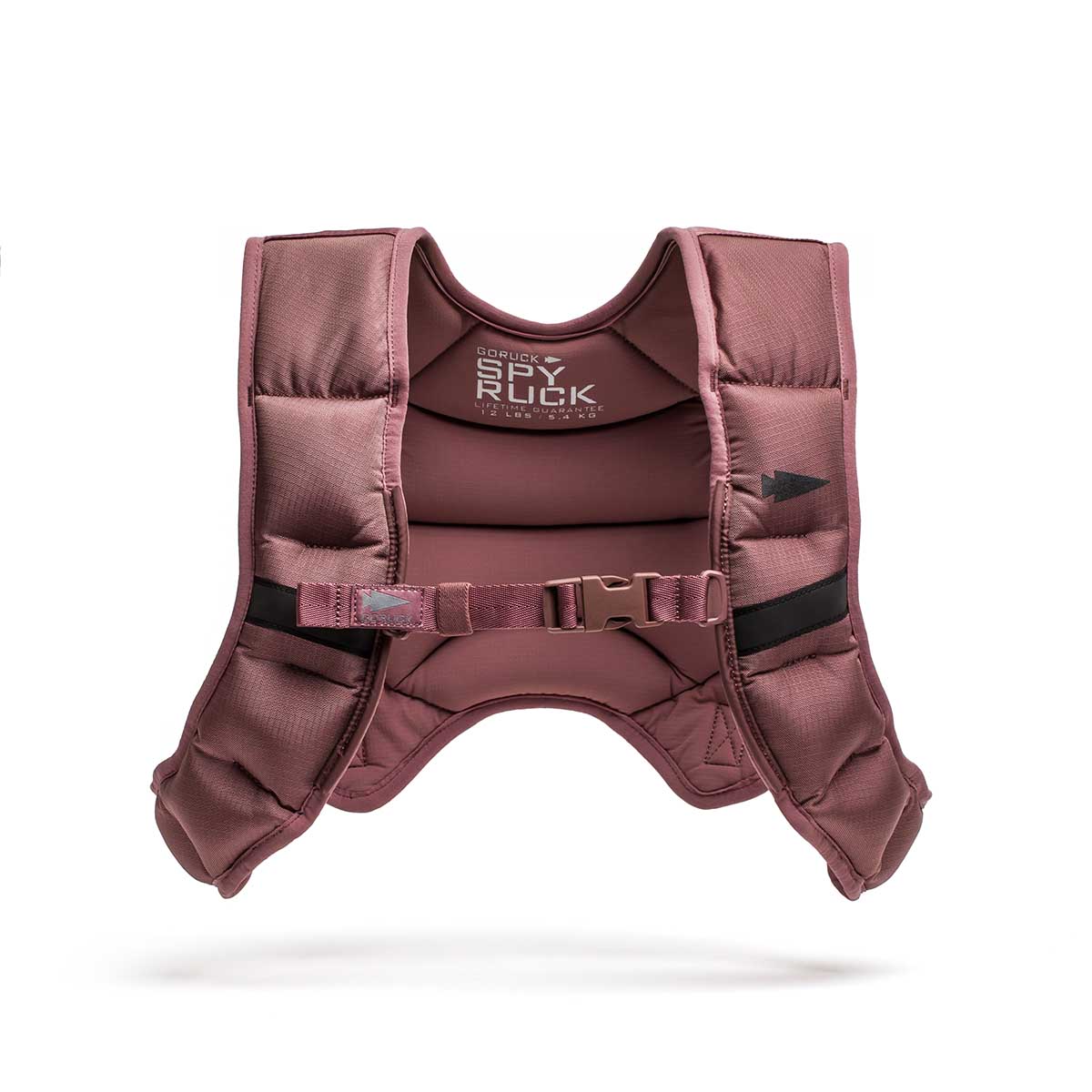 The Spy Ruck | Women's Weighted Vest features maroon padding, black strap accents, an adjustable buckle, and branded lining—perfect for training or pairing with GORUCK gear.