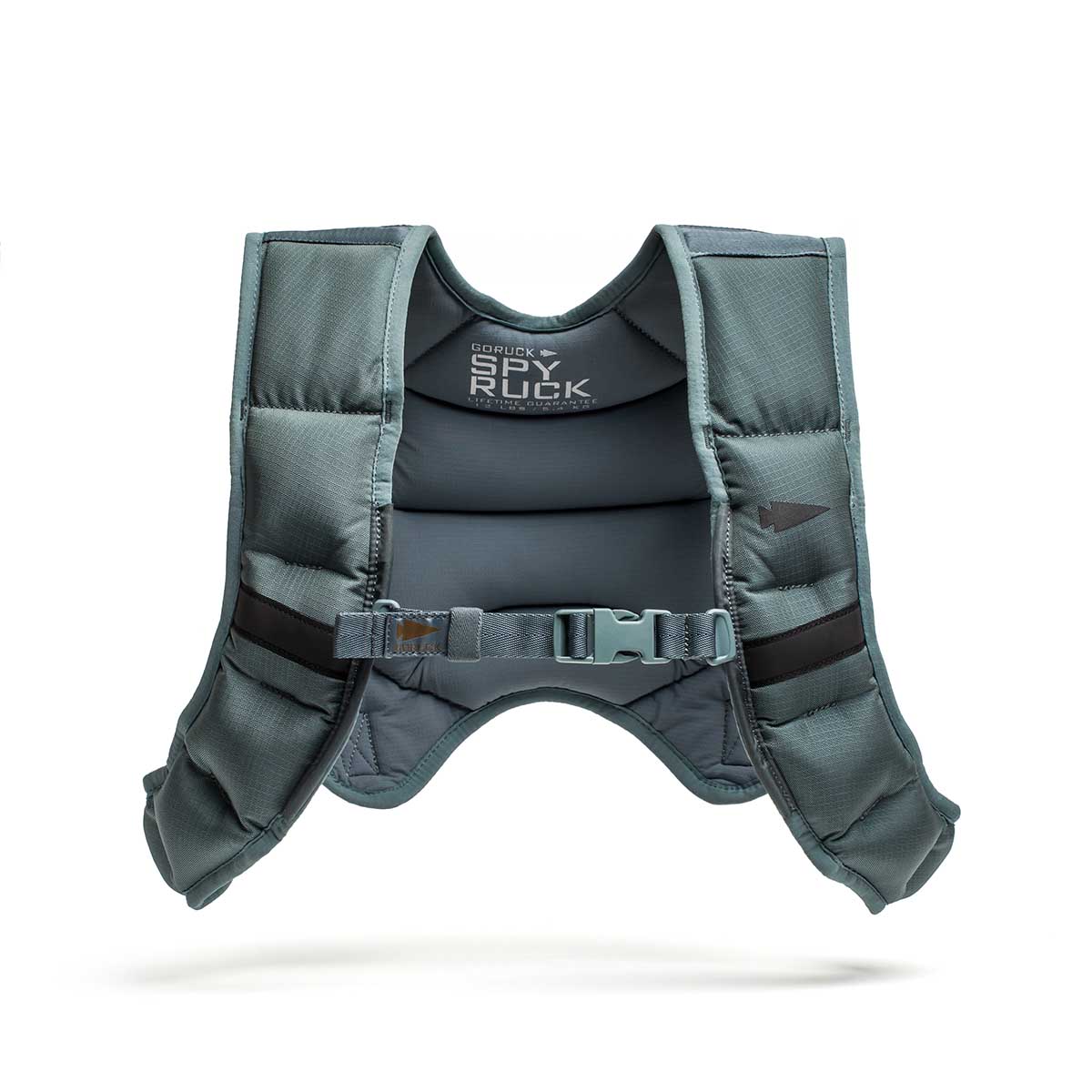 Spy Ruck | Women's Weighted Vest features a grey design with padded shoulder straps, front buckle, and inner 
