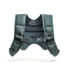 GORUCK Spy Ruck weighted training vest in gray with front buckle, isolated on white background