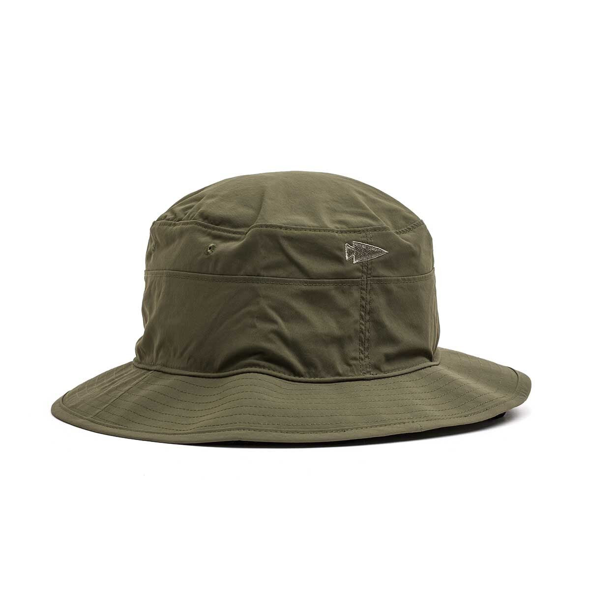 The Boonie Hat - Slick - ToughDry in olive green features a wide brim for sun protection, durable ToughDry fabric, and a small arrowhead logo on the side. Displayed against a plain white background.