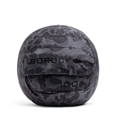The Sand Medicine Ball features a gray camouflage design, sturdy handle, and "100" marking—ideal for building core strength in your home gym.