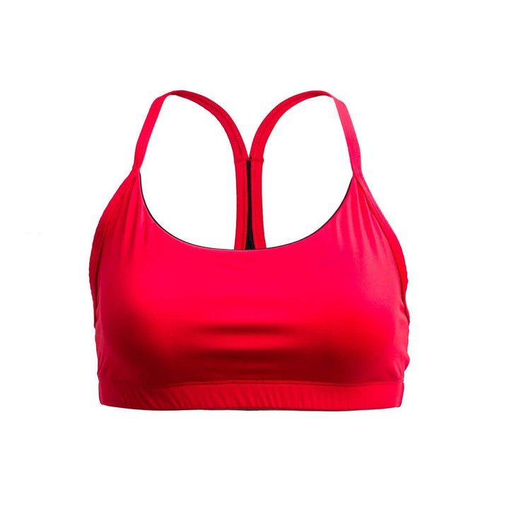 The Stealth Bra - ToughFlex in bright red features a racerback design on a plain background, providing lightweight support for the active minimalist.