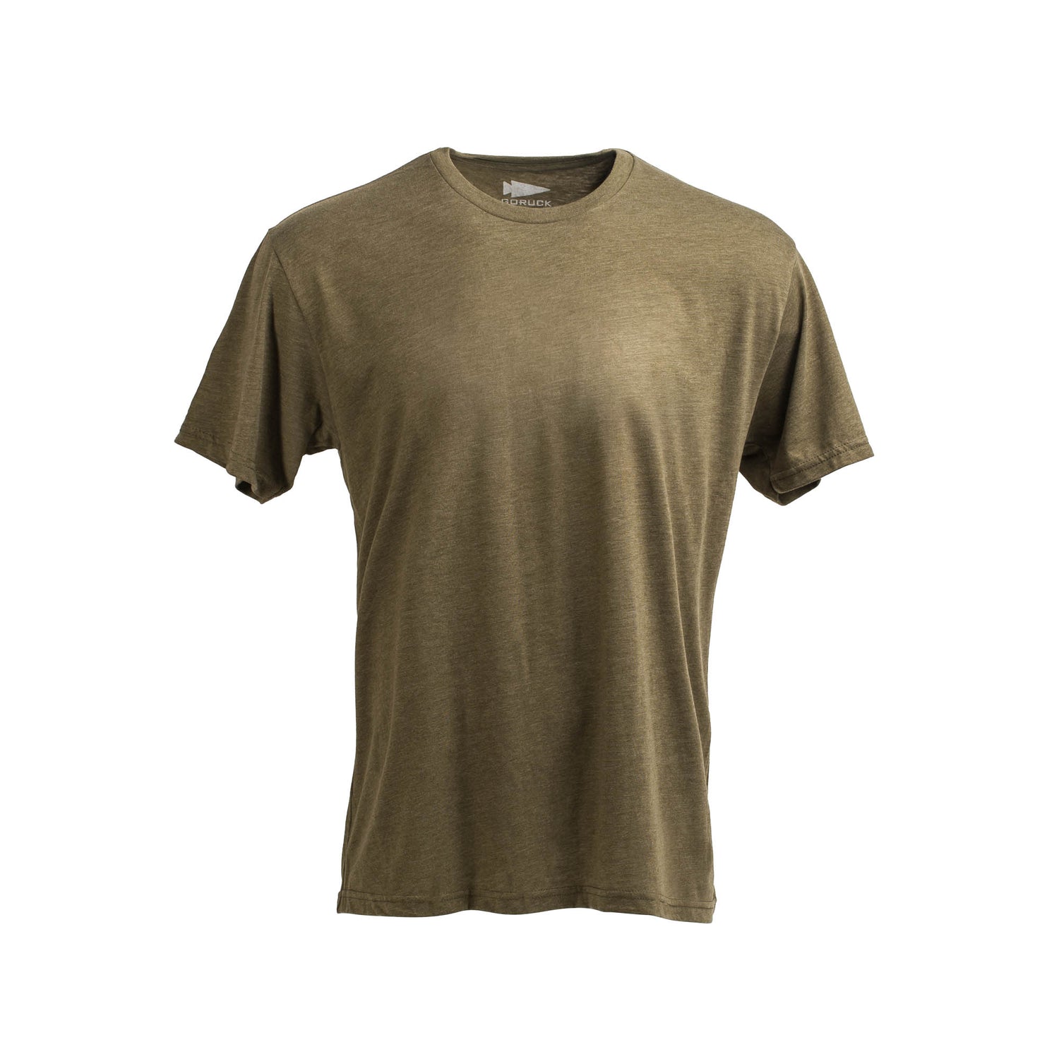 Slick Short Sleeve Tee - Tri-BlendX in plain olive green, made from a premium tri-blend fabric with antimicrobial treatment, displayed on a white background.