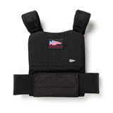 The Training Weight Vest 2.0 is a black workout vest featuring an American flag patch and "GORUCK" on the front, designed to securely hold ruck plates for intense training sessions.