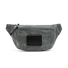 GORUCK waxed canvas slate tactical fanny pack with front logo and zipper pocket