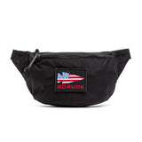 GORUCK black tactical fanny pack with American flag patch and zippered front pocket