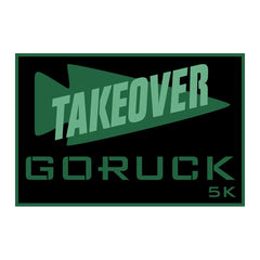 Green GORUCK TAKEOVER 5K logo patch with arrow design on black background