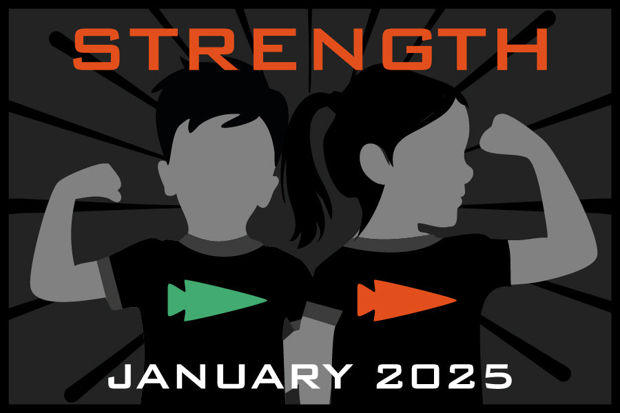 Two kids flex their arms in a strong pose, with 