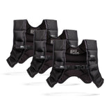 Three black Spy Ruck Bundle weighted vests with adjustable straps, including a women’s Weighted Vest, are arranged in a row on a white background.