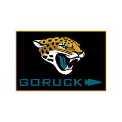 A rectangular logo for the CHAD 1000X event featuring a snarling jaguar head above teal “GORUCK” text and a teal arrowhead shape on a black background.