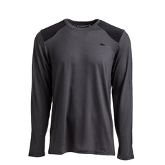 Men’s Commando Long Sleeve - Merino Wool in dark gray, featuring black shoulder accents and a modern commando sweater design, crafted from premium Merino wool and shown on a white background.