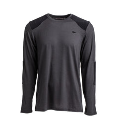Men’s Commando Long Sleeve - Merino Wool in dark gray, features black reinforced shoulders. Shown on a plain white background.