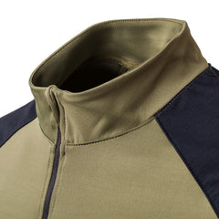 GORUCK Ranger Green full zip jacket close-up showing collar and black shoulder panel