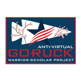 Patch features "ANTI-VIRTUAL GORUCK WARRIOR-SCHOLAR PROJECT" text with cherry blossoms and a star, representing the Warrior-Scholar Project and veterans’ transition through a rucking challenge. Product: Patch - WARRIOR SCHOLAR PROJECT ANTI-VIRTUAL CHALLENGE.