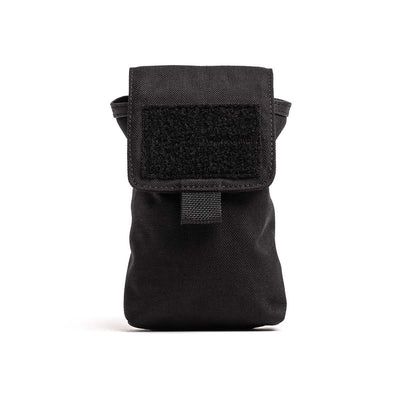 The GORUCK Simple Side Pocket, made from durable black nylon, is featured against a white background. It has a compact design with a flap secured by VELCRO and includes internal organization features, making it ideal for carrying small items.