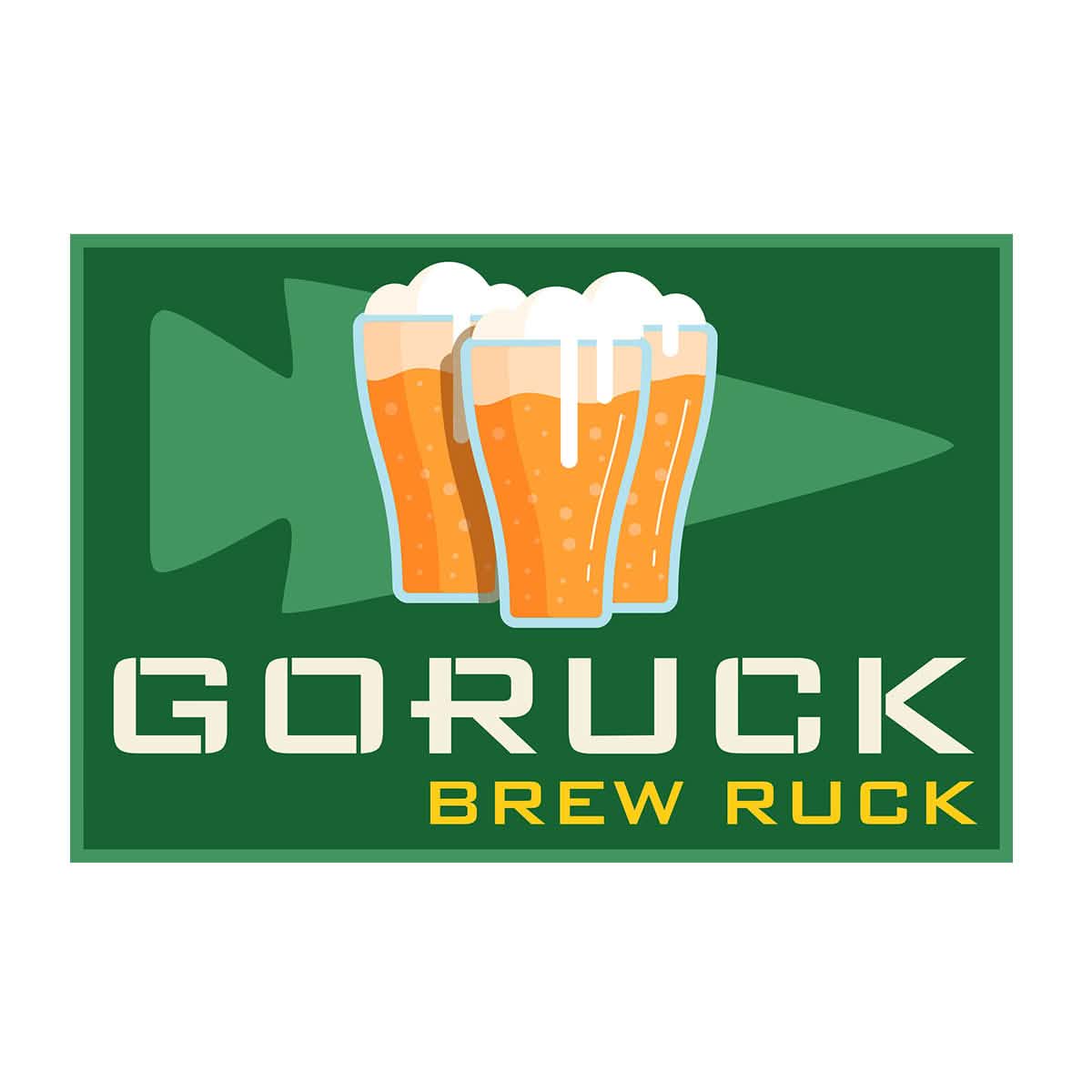 The patch showcases a logo with two frothy beer glasses on a green background, embodying the spirit of ruck. Below, it boldly states 