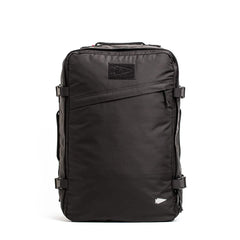 Black durable GORUCK rucksack with front zipper and compression straps for tactical and rucking gear