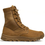 GORUCK tan high top rucking boot with rugged sole, side view on white background