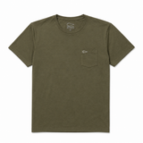 The Short Sleeve Pocket Tee - Tri-BlendX in olive green, featuring a small left chest pocket, is shown laid flat on a white background.