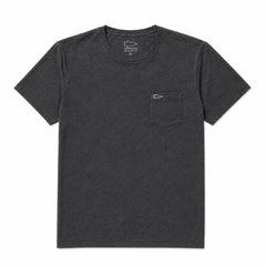 The Short Sleeve Pocket Tee - Tri-BlendX in dark gray features a small left chest pocket and is shown laid flat on a white background.