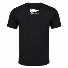 9/11 25th Anniversary Commemorative T-Shirt – a limited edition black tee featuring a white GORUCK logo and arrow symbol on the back near the neck, designed to honor and remember significant moments.