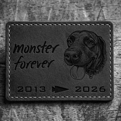 A leather patch included in the GR MONSTER Bundle - PREORDER features a dog’s face, the phrase “monster forever,” the years 2013 and 2026, and a subtle nod to GR MONSTER—perfect for any GORUCK rucksack.