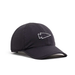 Featherweight Rucking Hat - Italian ToughMesh in black, featuring a white outlined arrowhead design on the front and crafted from premium Italian ToughMesh fabric for a sleek look and feel, displayed on a white background.