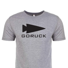 Gray GORUCK t-shirt with black arrowhead logo and GORUCK text on front