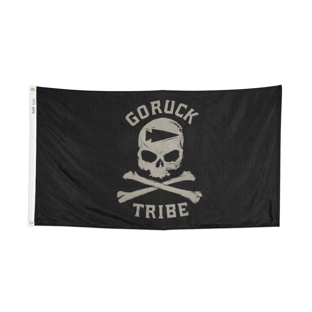 The Flag - Tribe, crafted by Annin Flagmakers, is a black flag with a skull and crossbones design and 