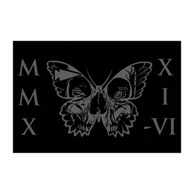 Adorned with a symmetrical butterfly design featuring a skull pattern on its wings and flanked by Roman numerals MMX and XIV-VI, the dark, gothic aesthetic of the Patch - GORUCK TRIBE - 2021 from GORUCK is perfect for those who embrace bold mantras like SEEK PAIN. A black background enhances its mysterious allure, making it an ideal addition for patches or the GORUCK Tribe.