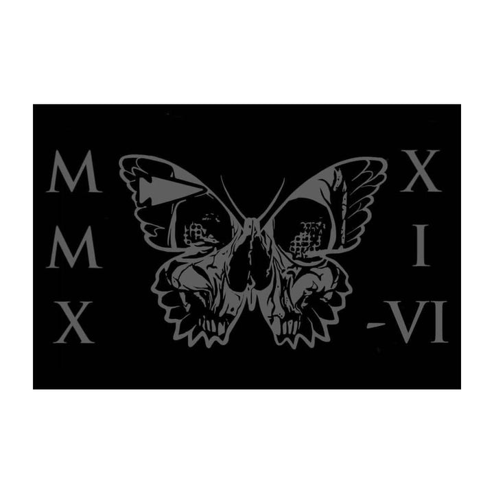 Adorned with a symmetrical butterfly design featuring a skull pattern on its wings and flanked by Roman numerals MMX and XIV-VI, the dark, gothic aesthetic of the Patch - GORUCK TRIBE - 2021 from GORUCK is perfect for those who embrace bold mantras like SEEK PAIN. A black background enhances its mysterious allure, making it an ideal addition for patches or the GORUCK Tribe.