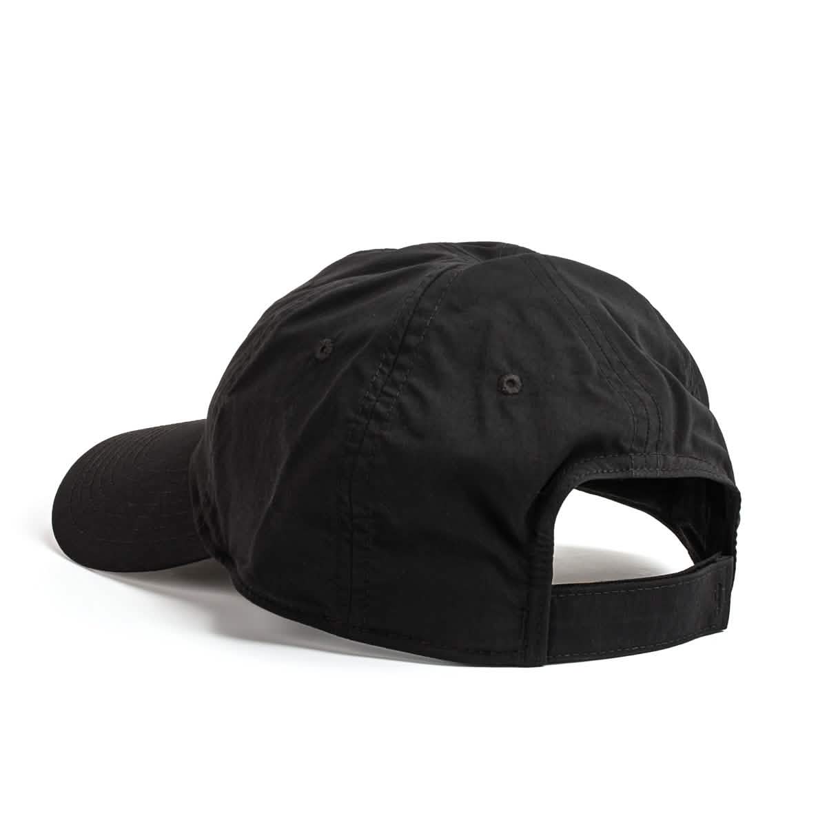 The GORUCK Performance TAC Hat - Slick - TOUGHDRY is displayed from the back, highlighting its six-panel design and adjustable strap with a metal buckle. Constructed from ToughDry® fabric with a sweat-wicking attribute for added comfort, the cap's curved brim can be seen on the left side of the image.