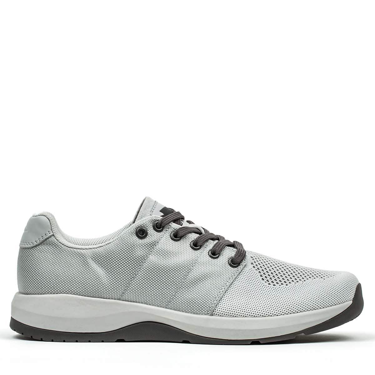 Ballistic Trainers - Slick - Lunar Rock + Charcoal shown in profile on a white background. These athletic sneakers feature black laces and sole plus 3X Support for comfort and stability—ideal functional fitness footwear.