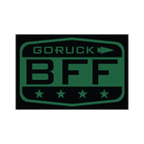 GORUCK BFF patch in green and black with stars, durable rucking gear accessory