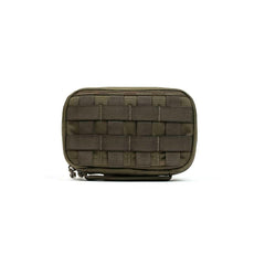The GR1 Field Pocket by GORUCK is a compact khaki tactical pouch featuring zip closure and MOLLE webbing on the front, ideal for organizing small camera gear or serving as a versatile electronics organizer.