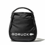 GORUCK black sandbag with white logo, durable rucking training gear