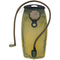 The Source Hydration Bladder, in a large olive-green design, incorporates antimicrobial technology and features a top cap, drinking hose, and dark green mouthpiece. Its coiled hose is ideal for Special Forces or outdoor enthusiasts seeking a dependable hydration system while on the move.