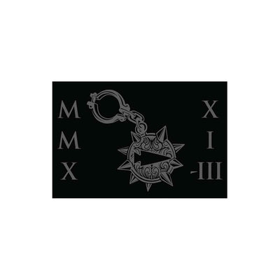 The Patch - GORUCK TRIBE - 2021 by GORUCK showcases a black rectangular design with a medieval-style spiked mace adorned with intricate patterns. It is flanked by the Roman numerals MMX on the left and XIII on the right, symbolizing resilience and strength while encouraging you to SEEK PAIN for personal growth.