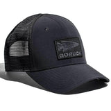 GORUCK black trucker hat with mesh back and spearhead logo patch on front panel